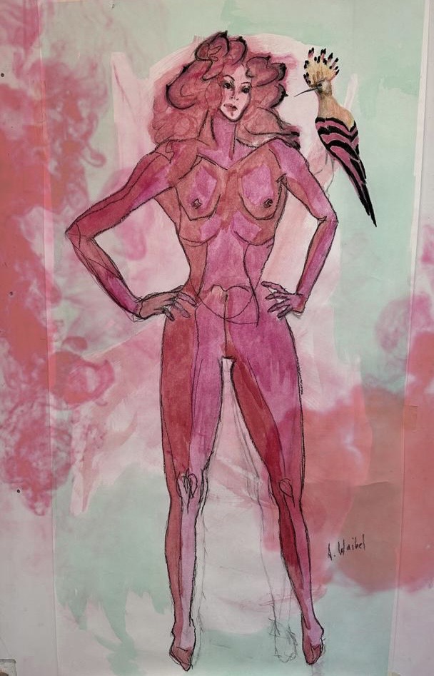 Wiedehöpfin. Mischtechnik